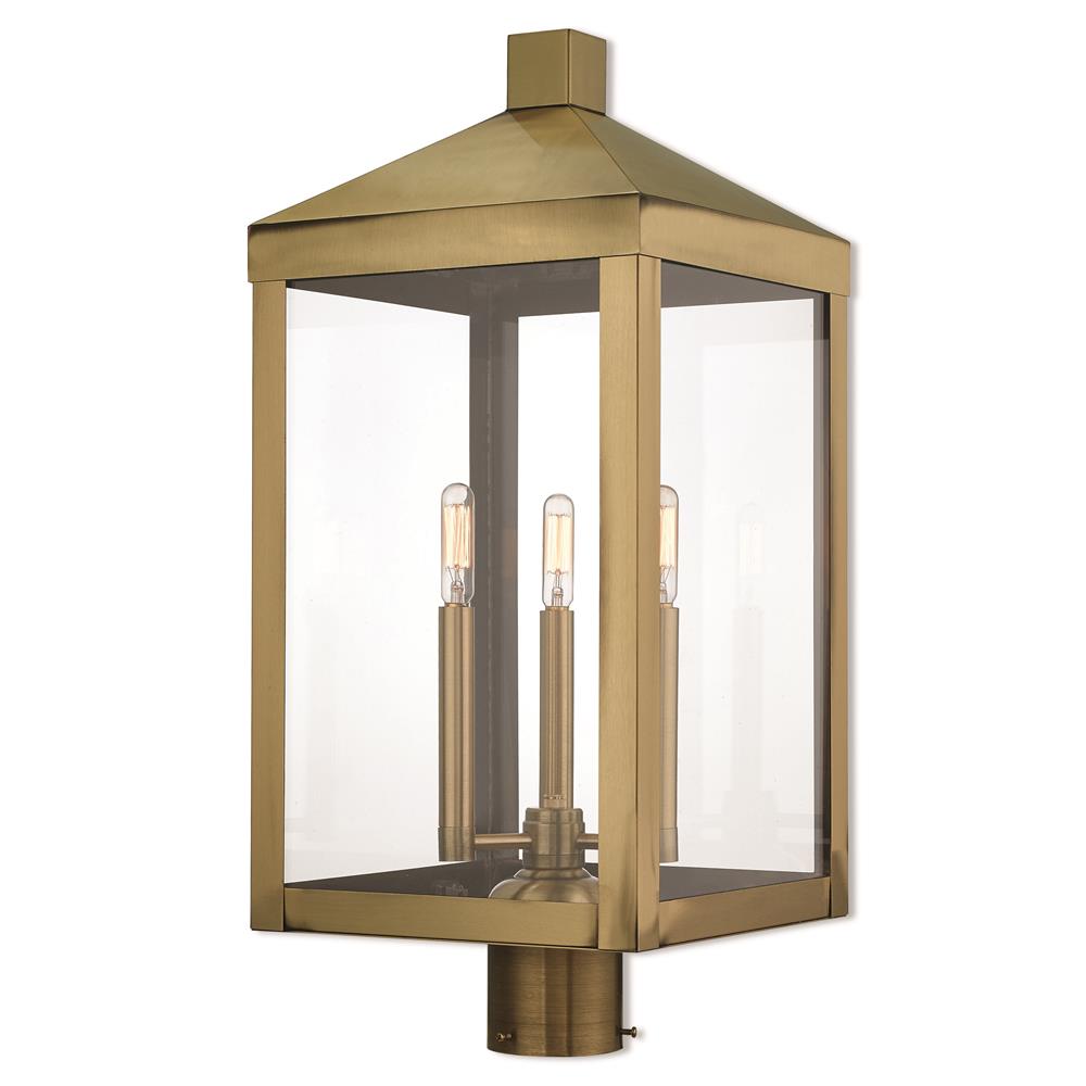 Livex Lighting 20586-01 Nyack 3 Lt Outdoor Post Top Lantern in Antique Brass